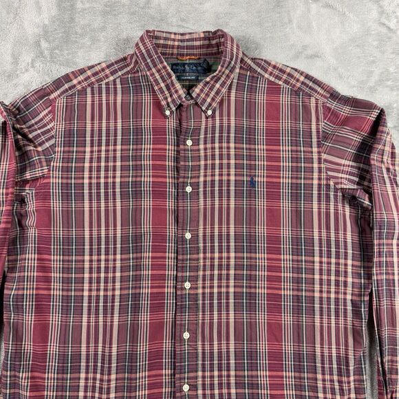 Ralph Lauren Long Sleeve Plaid Shirt Mens XXL Red Casual‎ Button Down Oxford - Picture 2 of 14